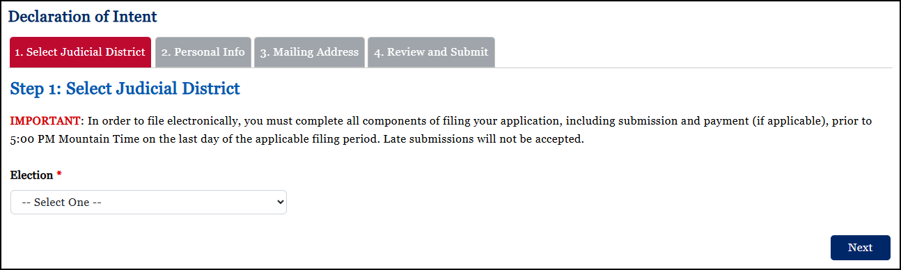Step 1 - Select Judicial District Step 1 - Select Judicial District